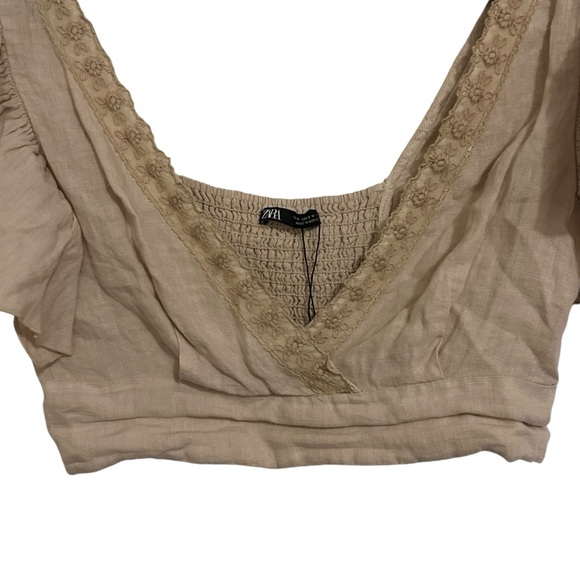 ZARA Boho Linen Ruffle Sleeve Crop Top S - Picture 7 of 15